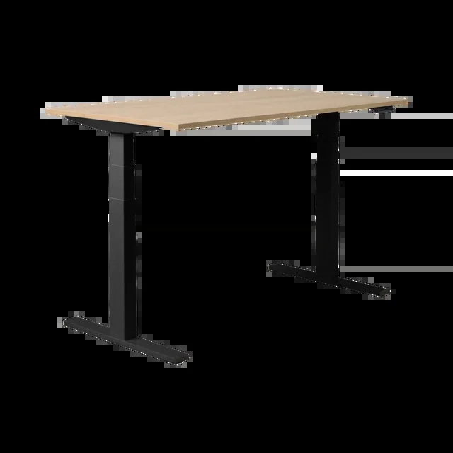 Bureau électrique assis-debout ergonomique Marley – Plateau Bois Clair/Pieds Noirs – 160 x 80 cm
