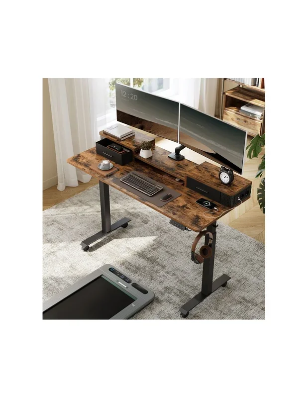 Bureau Electrique Assis-Debout Réglable avec LED 140 x 60 x (72-120) Marron Rustique