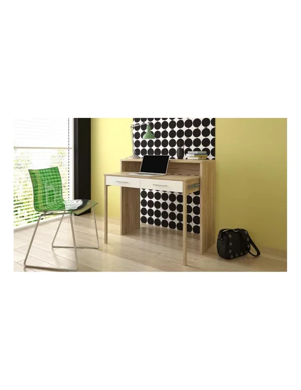 Bureau Gain de Place Extensible Chêne Bureau 2 Tiroirs Bureau avec Rangement