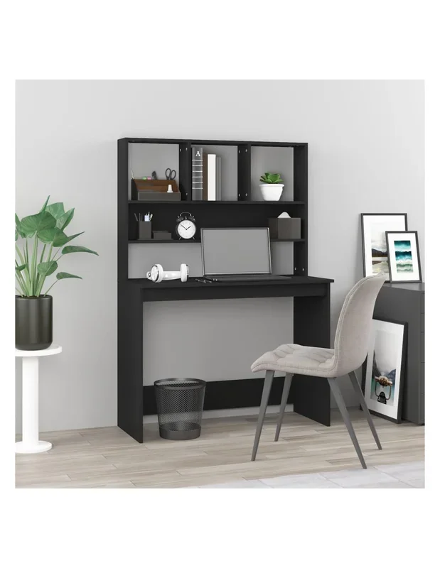 Bureau Noir avec Étagères 102x45x148 cm