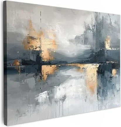 © Impression sur Toile Photo Peinture 80×60 cm Tableau Decoration Murale Chambre Salon Maison Deco Cuisine Art – Gris – Or – Abstrait