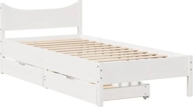 Cadre de lit avec tiroirs blanc 75×190 cm bois de pin massif Vidaxl