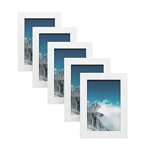 Cadres Photo 10 x 15 cm Lot de 5 en Verre, Cadeau, Souvenir, Contour MDF E1, Blanc RPF35WT