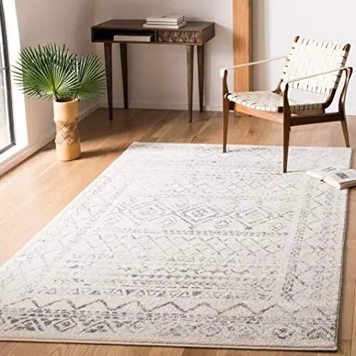 Calliope Tapis bohème en polypropylène tissé Marocain. 4 x 6 Ivoire/Gris