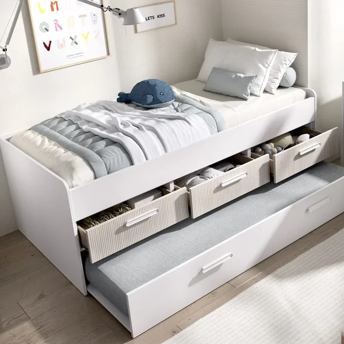 Cama compacta double Leka avec 3 tiroirs – fanmuebles