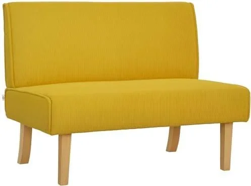 Canapé 2 Places, Aspect Velours côtelé, Pieds en Bois, canapé rembourré pour Chambre à Coucher, Salon, 110 x 62 x 85 cm, Jaune