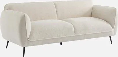 Canapé 3 Places Tissu Bouclette crème et Pieds métal Noir