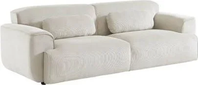 Canapé 3 Places. Tissu Velours côtelé Blanc crème. 2 Coussins déhoussables. Wallas L 230 x P 98 x H 73cm