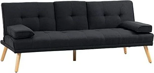 Canapé Convertible 3 Places, canapé-lit rembourré avec Dossier réglable 3 Niveaux, 2 Coussins et 2 Porte-gobelets intégrés, Tissu de Lin, pour Salon, Gris