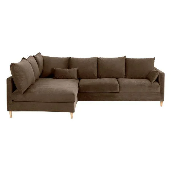 Canapé d&rsquo;angle velours taupe – Angle gauche Figari