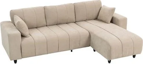 Canapé dangle réversible, 242 cm, canapé 3 Places modulaire, méridienne, 2 oreillers, Coussin à Ressorts, Assise intégrée, Cadre en Acier, Tissu Aspec Beige