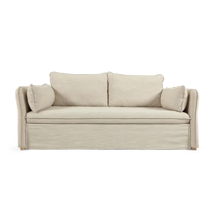 Canapé-lit Tanit blanc et pieds en bois de hêtre massif finition naturelle 210 cm FSC