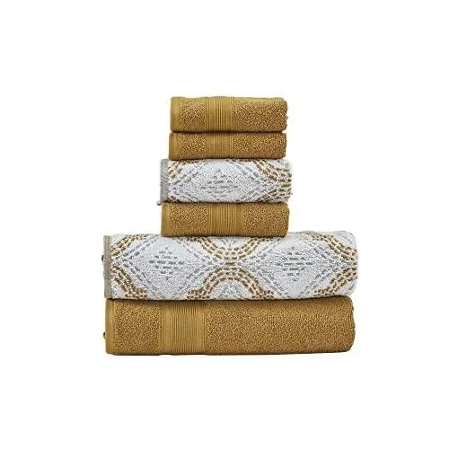 Capri Lot de 6 Serviettes Jacquard réversibles en Fil Teint – Serviettes de Bain, essuie-Mains et débarbouillettes – Super absorbantes et à séchage Ra Doré