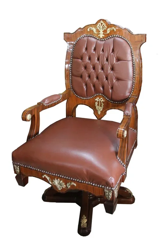 Casa Padrino Antique Leather Chair Chefsessel Mahogany Chair Brown / Gold – special dimensions