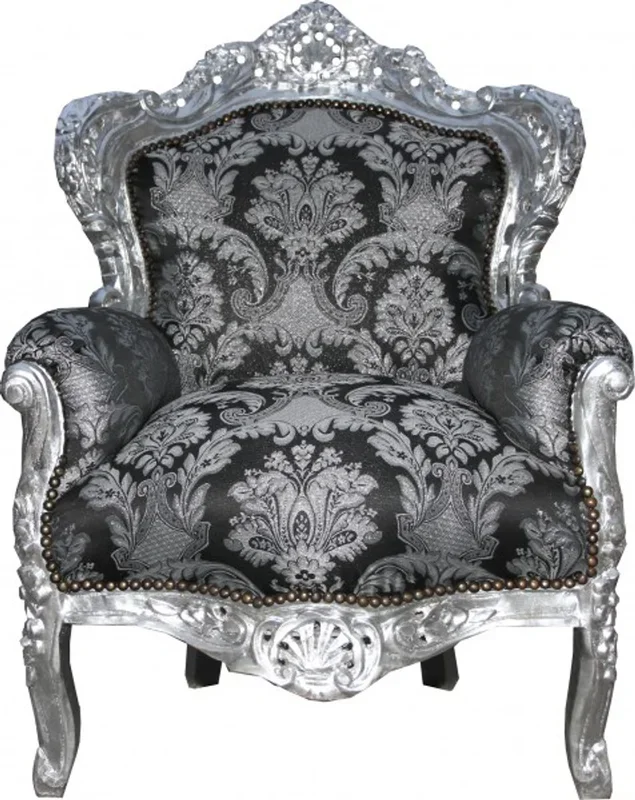 Casa Padrino Baroque Armchair « King » Black Pattern / Silver – Limited Edition Model