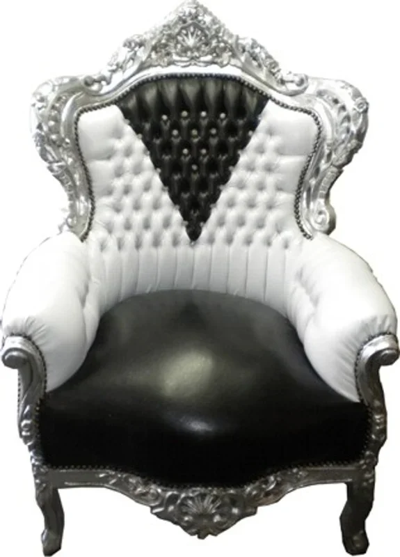 Casa Padrino Baroque armchair King Black / White in leather optic Bling Bling – noble & sumptuous