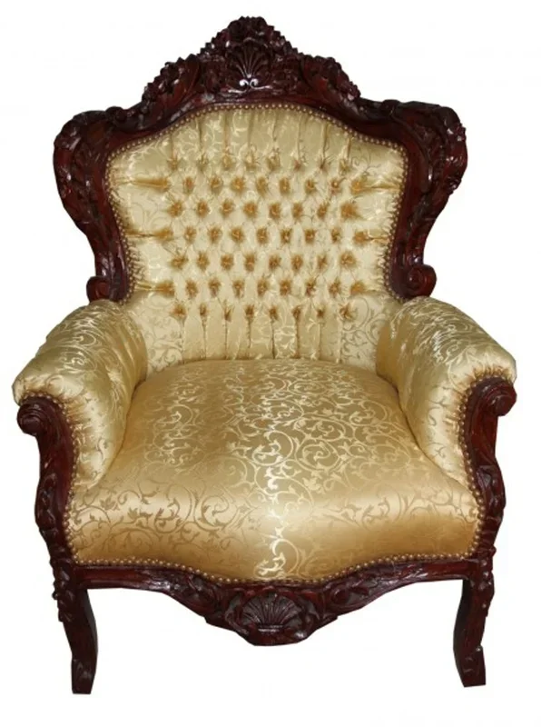 Casa Padrino Baroque Armchair King Gold Pattern / Brown Antique furniture style