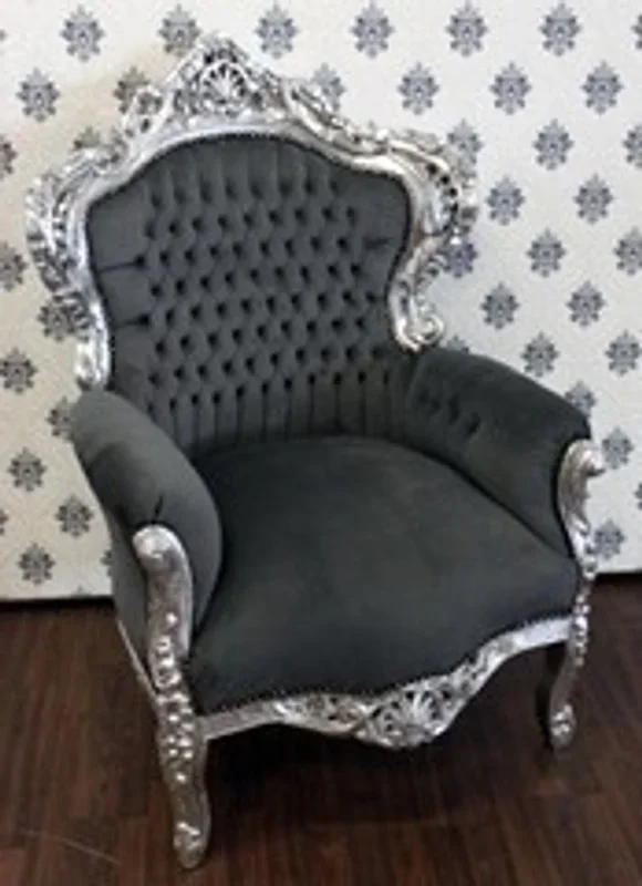 Casa Padrino Baroque Armchair King Gray / Silver – Luxury Antique Style Armchair
