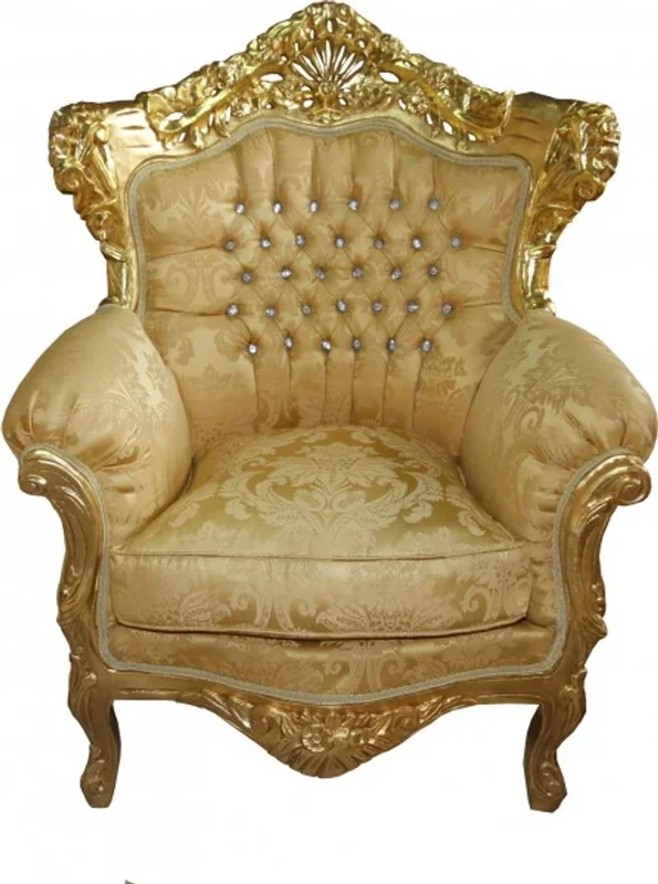 Casa Padrino Baroque Armchair « King » Mod 2 Gold / Gold Pattern / Gold with Bling Bling glitter stones antique style furniture