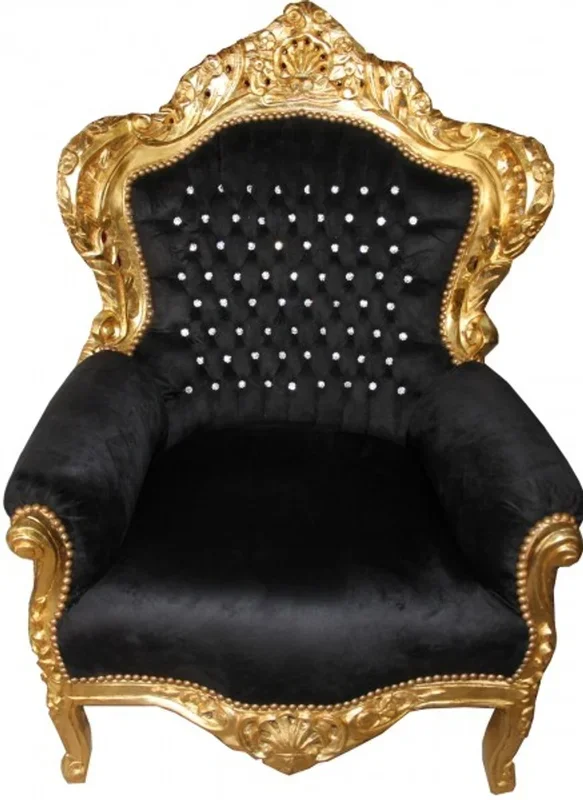 Casa Padrino baroque chair king black / gold with glittering stones – luxury baroque armchair