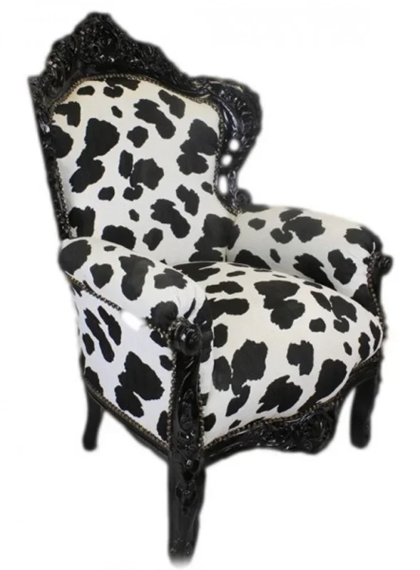Casa Padrino Baroque Chair King Kuhmuster Black White / Black 85 x 85 x H. 120 cm – Baroque furniture