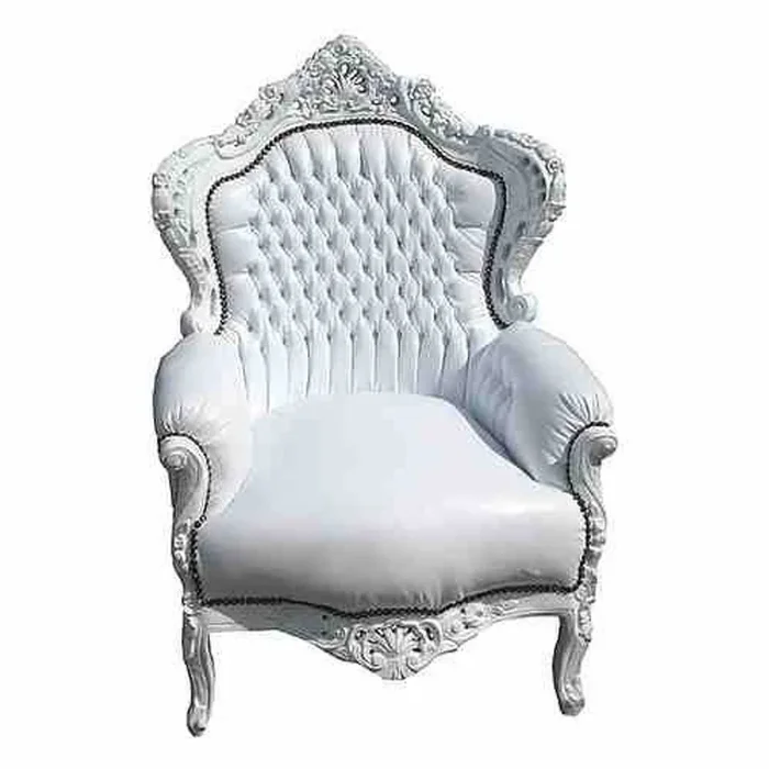 Casa Padrino Baroque Chair King White Leather Optic 85 x 85 x H. 120 cm – Antique Furniture