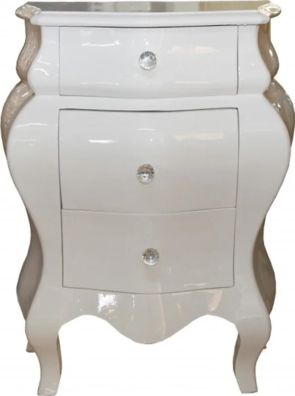 Casa Padrino Baroque Commode glossy white H 72 cm, W 57 cm – Bedside console