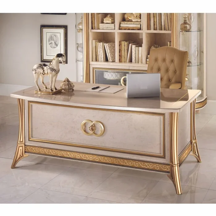 Casa Padrino Bureau Baroque de Luxe Crème / Or 180 cm – Meubles de Bureau – Fabriqué en Italie