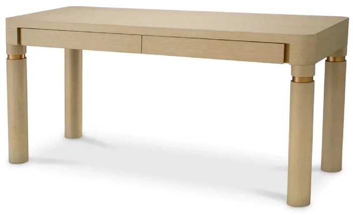 Casa Padrino bureau de luxe 2 tiroirs beige / laiton 160 x 60 x H. 76 cm – Meuble de bureau – Meuble de luxe – Ameublement de luxe – Ameublement de bureau – Qualité de luxe