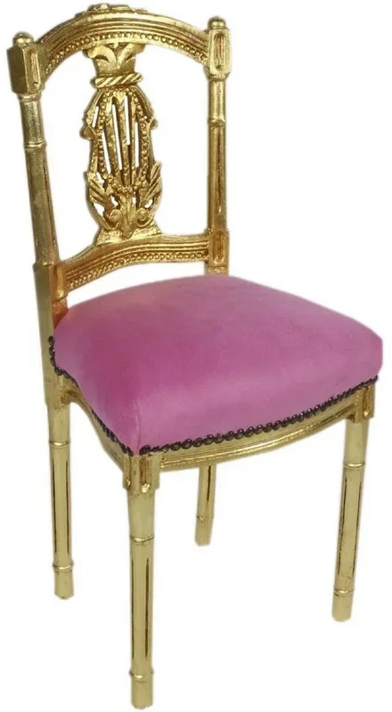 Casa Padrino chaise baroque pour femme rose / or 40 x 35 x H. 85 cm – Chaise de style antique faite main – Meubles Baroques