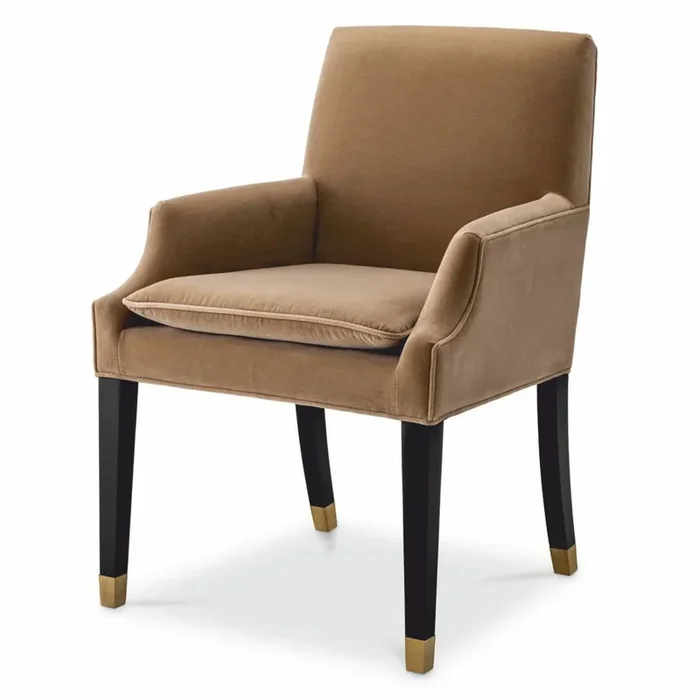 Casa Padrino chaise de salle à manger de luxe avec accoudoirs marron clair / noir / laiton H. 90 cm