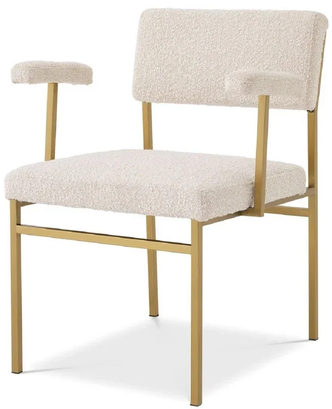 Casa Padrino chaise de salle à manger de luxe crème / laiton 64 x 67 x H. 84 cm – Chaise de cuisine noble avec accoudoirs – Meubles de salle à manger de luxe