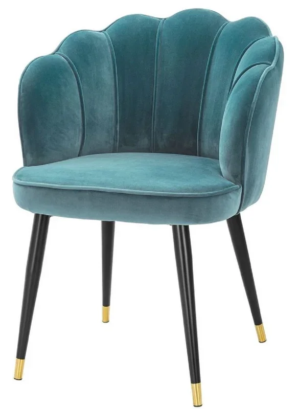 Casa Padrino chaise de salle à manger de luxe en velours avec accoudoirs vert de mer / noir / or 60 x 63 x H. 83 cm – Chaise de Cuisine Design Coquillage