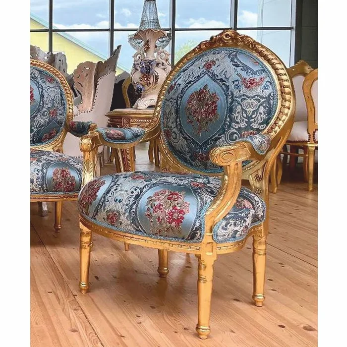 Casa Padrino chaise de salon baroque médaillon bleu clair / coloré / or H. 100 cm – Meubles baroques