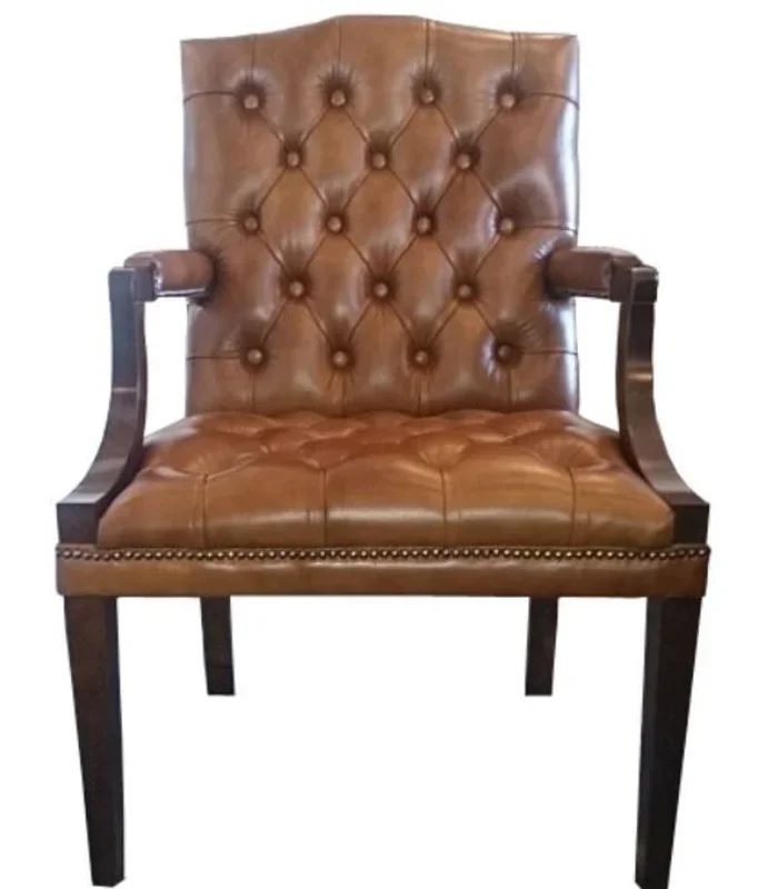 Casa Padrino chaise en cuir véritable avec accoudoirs en marron / marron foncé 60 x 60 x H. 100 cm – Meubles Chesterfield