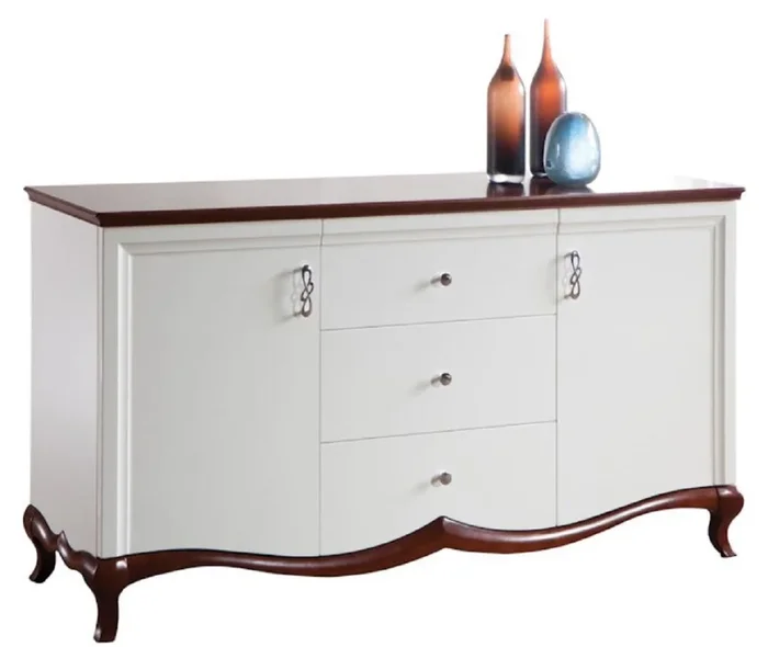 Casa Padrino Commode Art Déco de Luxe avec 2 Portes et 3 Tiroirs Blanc / Brun Foncé 164,2 x 46,5 x H. 90,2 cm – Qualité de Luxe