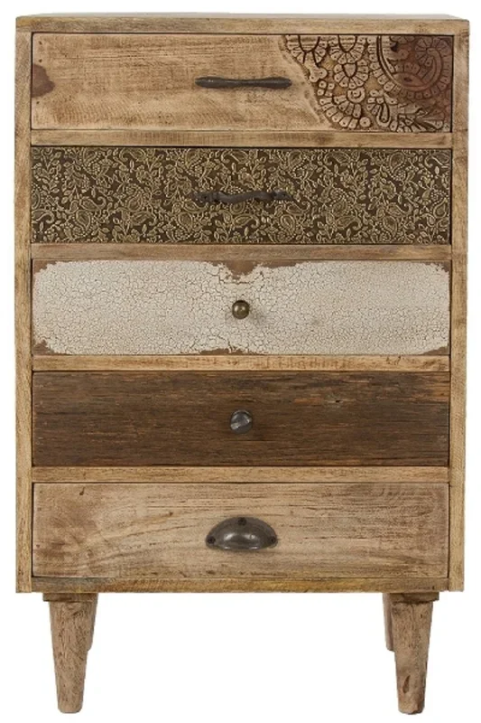 Casa Padrino commode de style campagnard avec 5 tiroirs naturel / multicolore 48 x 27 x H. 80 cm – Mobilier de Style Campagnard