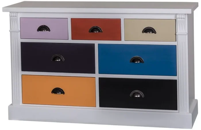 Casa Padrino commode de style campagnard avec 7 tiroirs gris clair / multicolore 122 x 41 x H. 75 cm – Meubles en Bois Massif