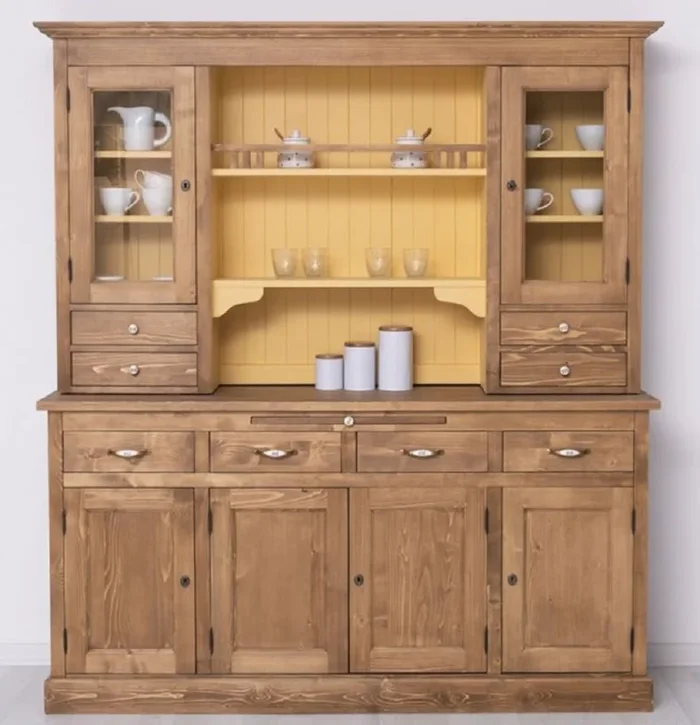 Casa Padrino country style dining room cabinet brown / yellow 180 x 50 x H. 197 cm – Solid wood kitchen cabinet – Dining room furniture in country style – Country style dining room furnishing