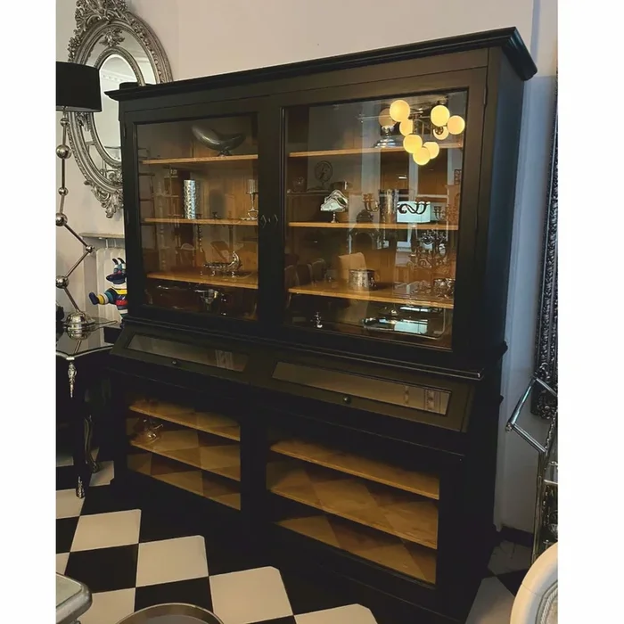 Casa Padrino Country Style Display Cabinet Black / Natural 195 x 70 x H. 223 cm