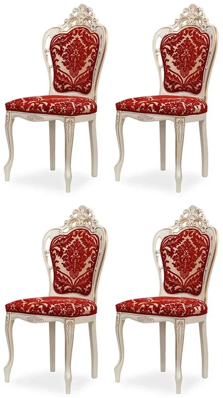 Casa Padrino ensemble de 4 chaises de salle à manger baroque de luxe avec motif élégant rouge / blanc / beige / or – Chaises de cuisine baroque – Meuble de salle à manger de luxe de style baroque