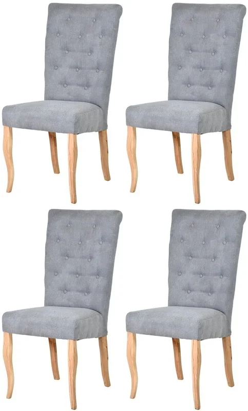 Casa Padrino ensemble de 4 Chaises de salle à manger Chesterfield Néo Baroque gris / naturel – Ensemble de chaises de cuisine – Mobilier de Salle à Manger Chesterfield – Mobilier Néo Baroque