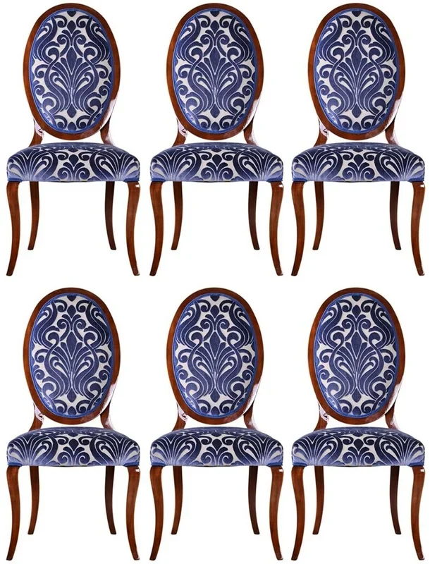 Casa Padrino ensemble de 6 Chaises de salle à manger Art Nouveau de luxe bleu / crème / marron 51 x 48 x H. 106 cm – Chaises de cuisine avec motif – Mobilier de salle à manger Baroque & Art Nouveau