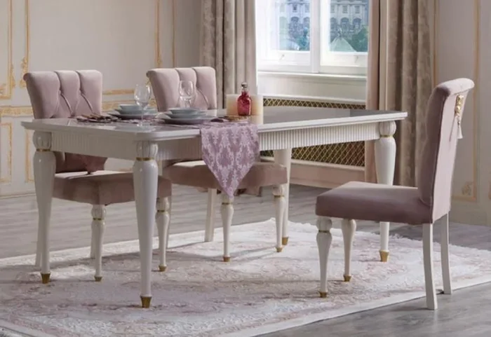 Casa Padrino ensemble de 6 chaises de salle à manger baroques de luxe rose / blanc / or – Chaises de cuisine style baroque – Meubles de salle à manger de luxe de style baroque – Meubles baroques