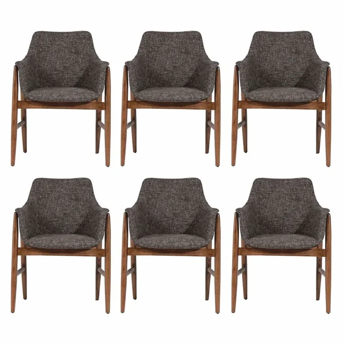 Casa Padrino ensemble de 6 chaises de salle à manger de luxe avec accoudoirs noir / marron H. 86 cm