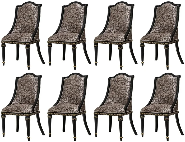 Casa Padrino ensemble de 8 chaises de salle à manger baroque de luxe argent motif / noir / or – Chaises de cuisine de style baroque magnifiques – Meuble de luxe style baroque – Meubles baroques