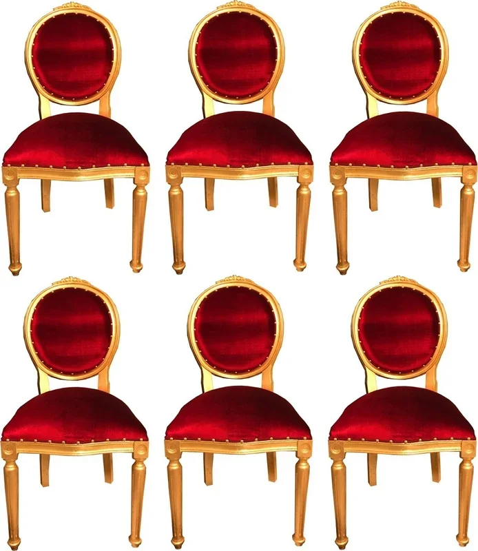 Casa Padrino Ensemble de Chaises de Salle à Manger Baroque de Luxe Médaillon Bordeaux Rouge / Or 50 x 52 x H. 99 cm – 6 Chaises Faites Main – Mobilier de Salle à Manger Baroque