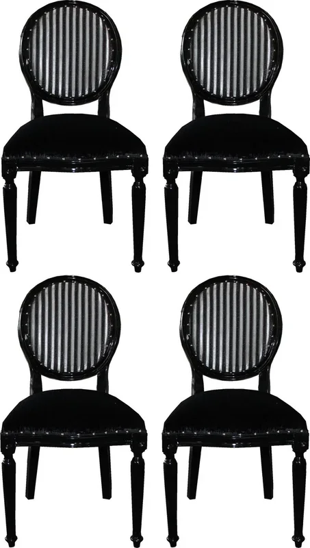 Casa Padrino Ensemble de Chaises de Salle à Manger Baroque de Luxe Médaillon Noir / Argent 50 x 52 x H. 99 cm – 4 Chaises Faites Main – Mobilier de Salle à Manger Baroque