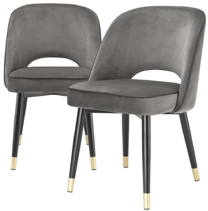 Casa Padrino ensemble de chaises de salle à manger gris / noir / laiton 53 x 56 x H. 84 cm – Chaises de salle à manger en velours fin – Mobilier de salle à manger