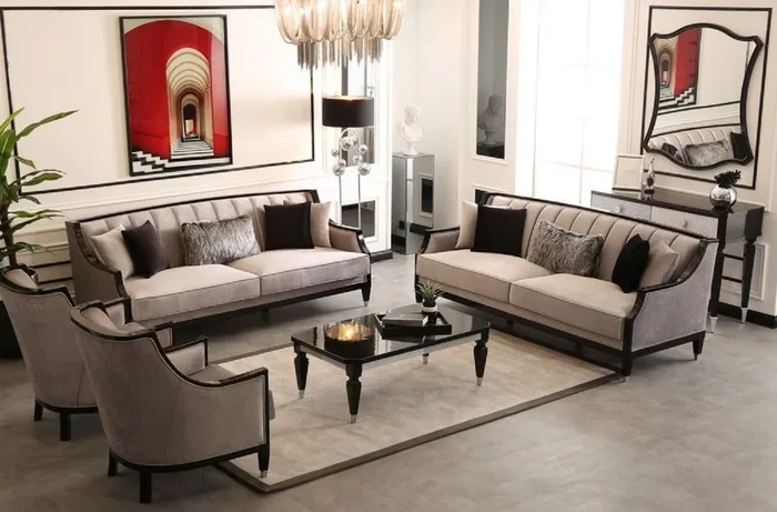 Casa Padrino ensemble de salon baroque de luxe gris / noir / argent – 2 Canapés Baroques & 2 Fauteuils Baroques & 1 Table Basse Baroque – Mobilier de salon baroque – Noble & Magnifique